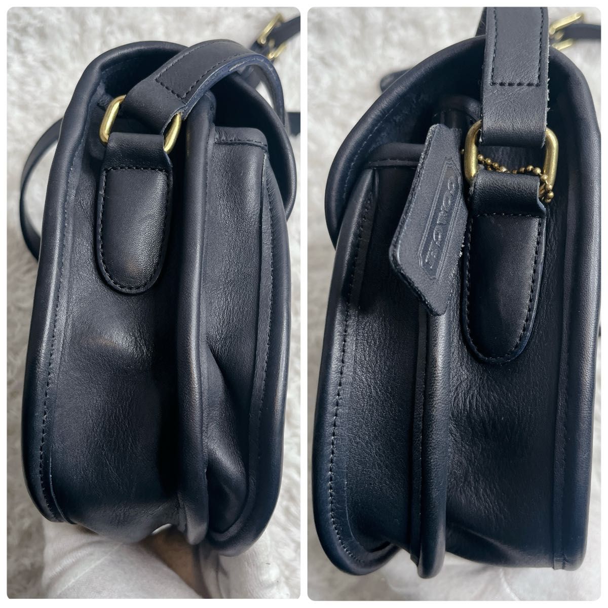 オールドコーチ ネイビー ターンロック ショルダーバッグ COACH レザー