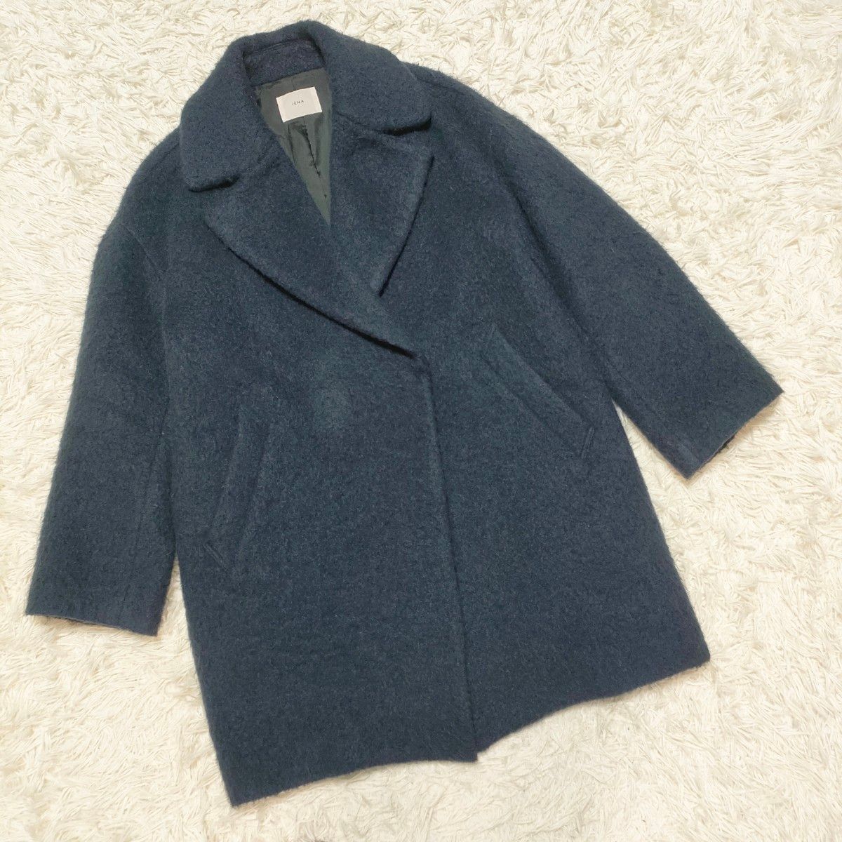 IENA イエナ ウールモヘヤシャギーコート 紺 ネイビー レディース 36 S