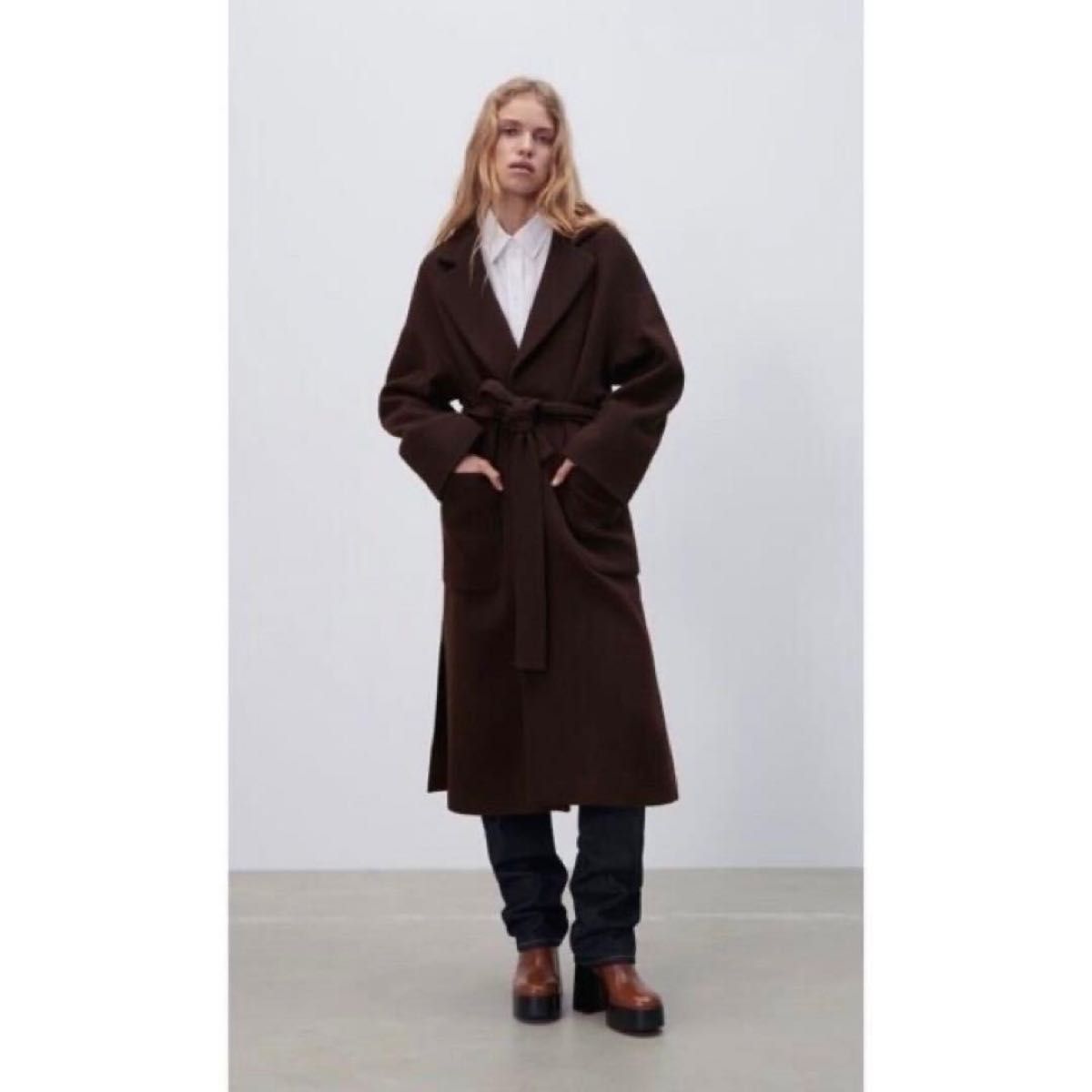 ZARA MANTECOコラボ ベルト付きウールロングコート S xs ウエスト