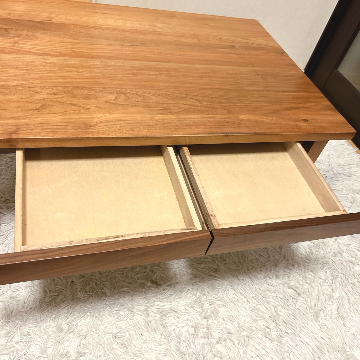 無印良品 天然木無垢材 ローテーブル 引出し付き ウォールナット材