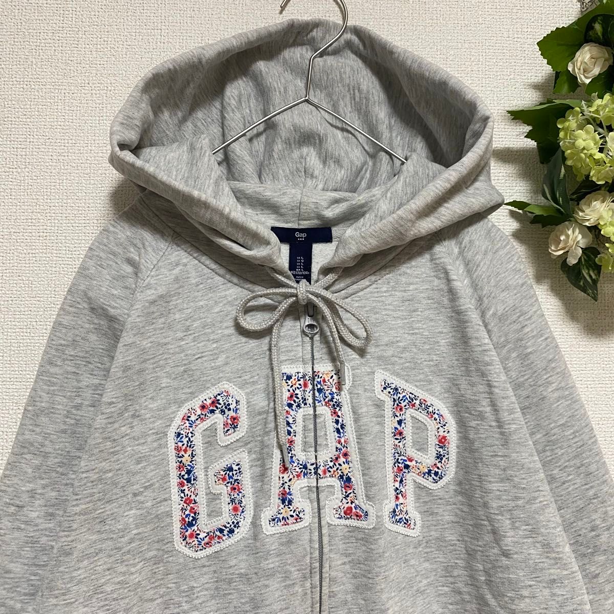 GAP ギャップ フラワー柄 アーチロゴ ジップアップ パーカー 霜降り