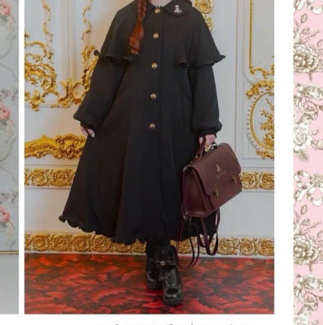 LL しまむら 青木美沙子 NINA'S ケープ付きロングコート トレンチ 黒