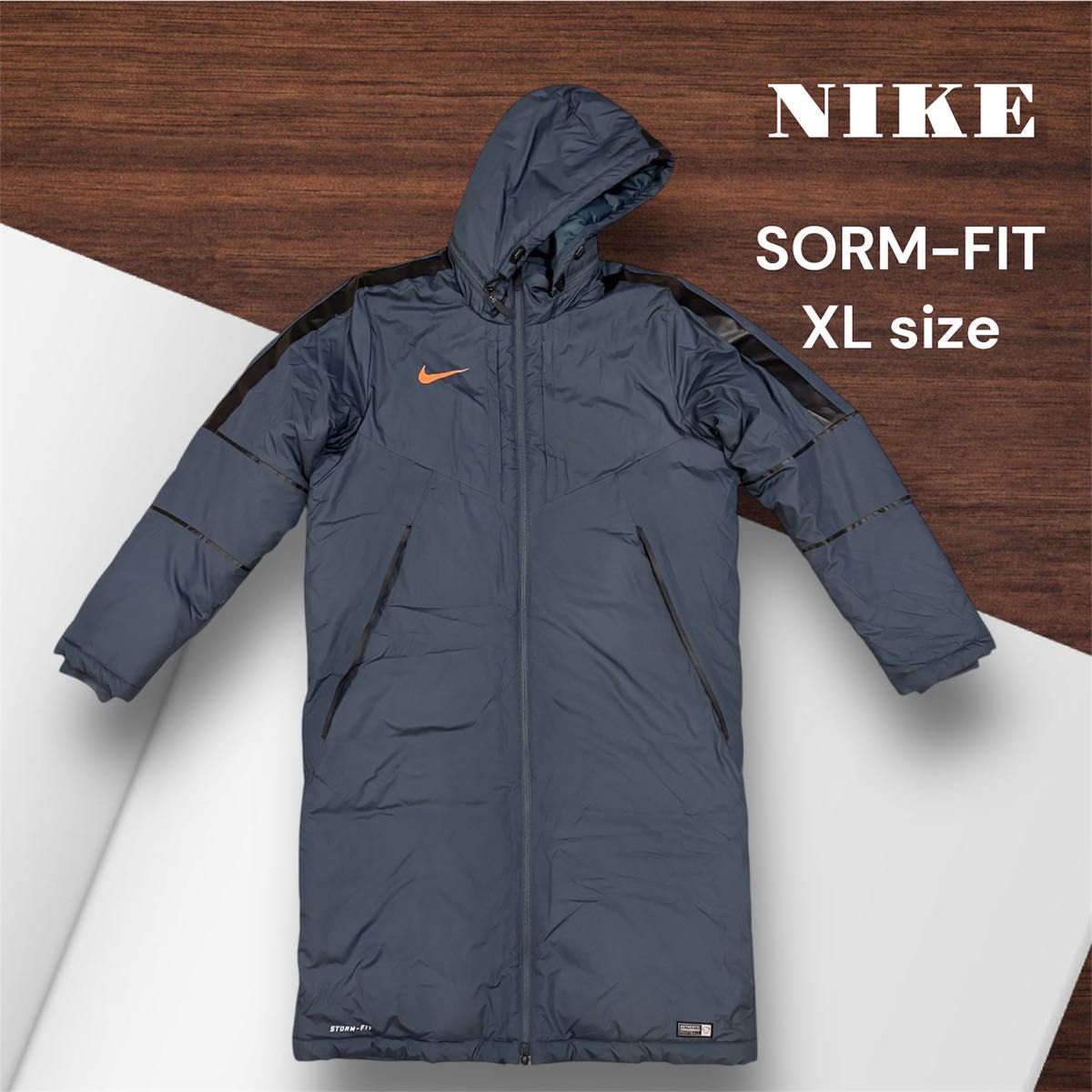 美品 NIKE STORM-FIT ロングベンチコート XL サッカー ネイビー ロング