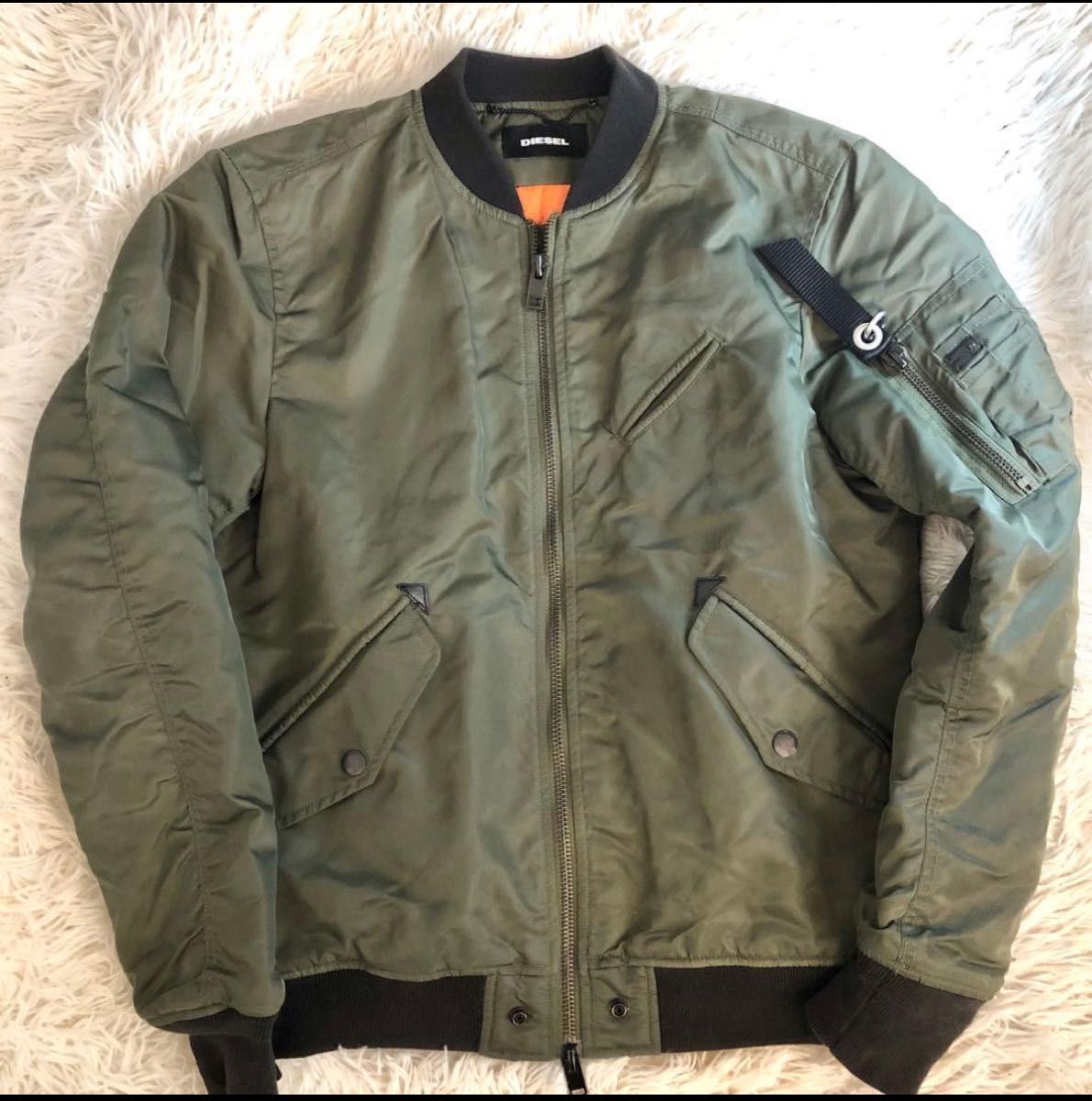 DIESEL ディーゼル MA-1 ボンバージャケット カーキ オレンジ裏地 L
