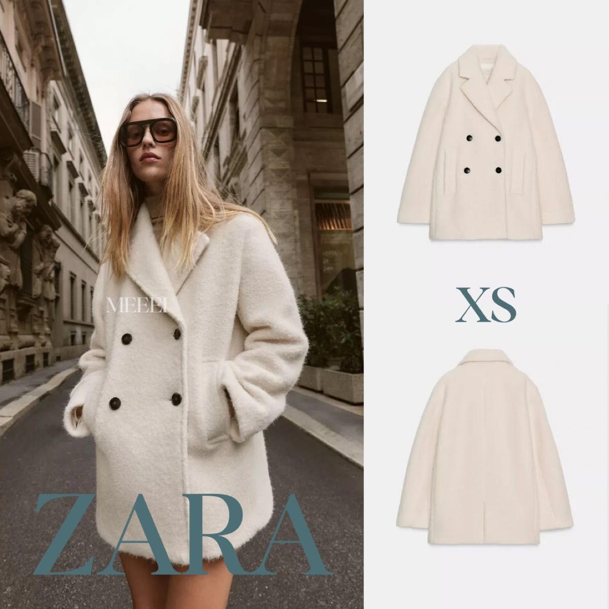 ZARA ブークレ ダブルブレストミディコート XS 新品｜Yahoo!フリマ（旧