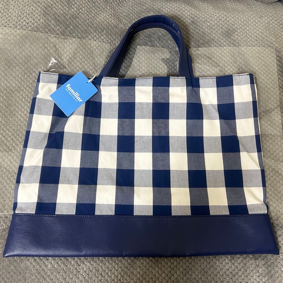 新品 ファミリア familiar ギンガムチェック デニムバッグ レッスン