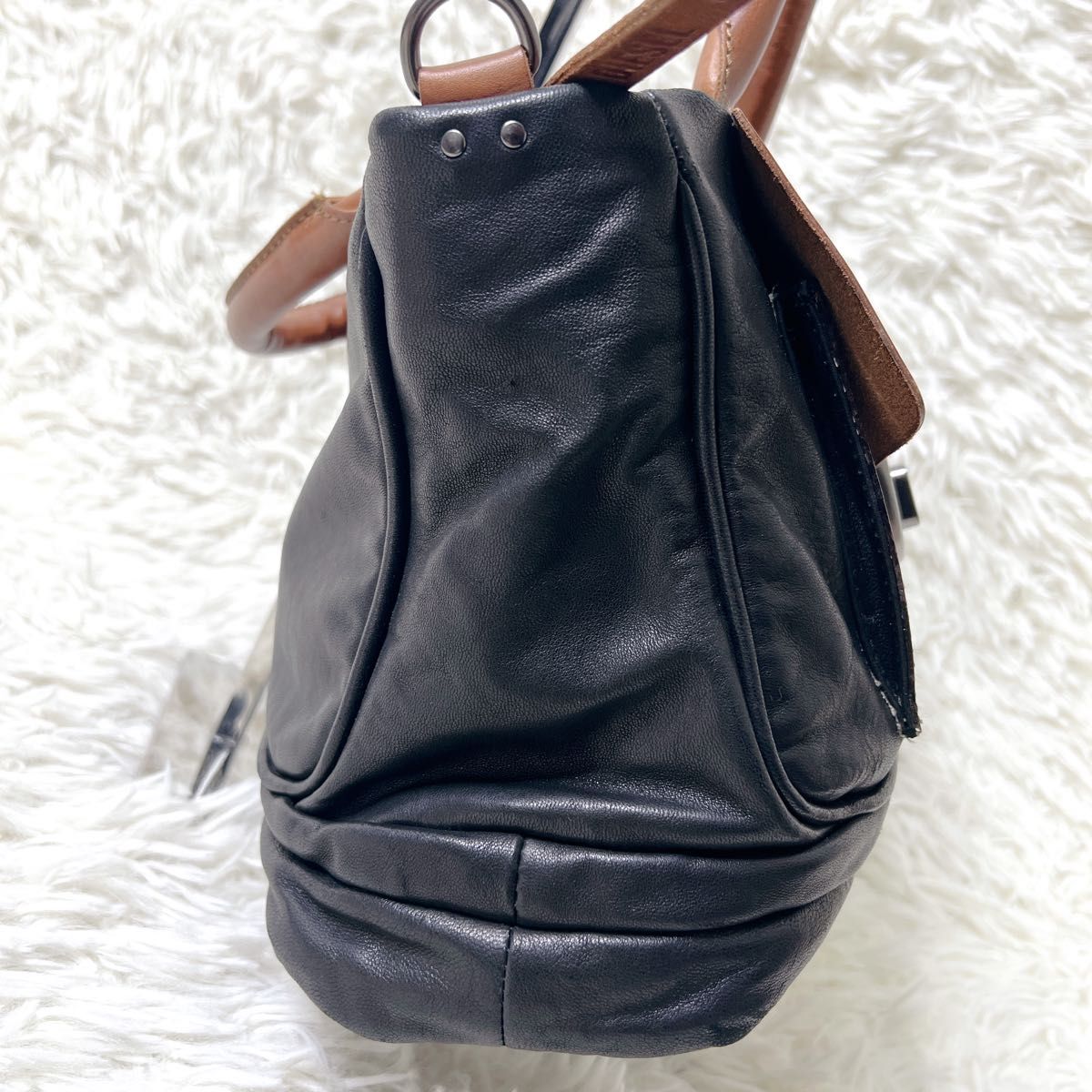 DIESEL Y2K アーカイブ レザー2WAYバッグ メタルロック ブラック