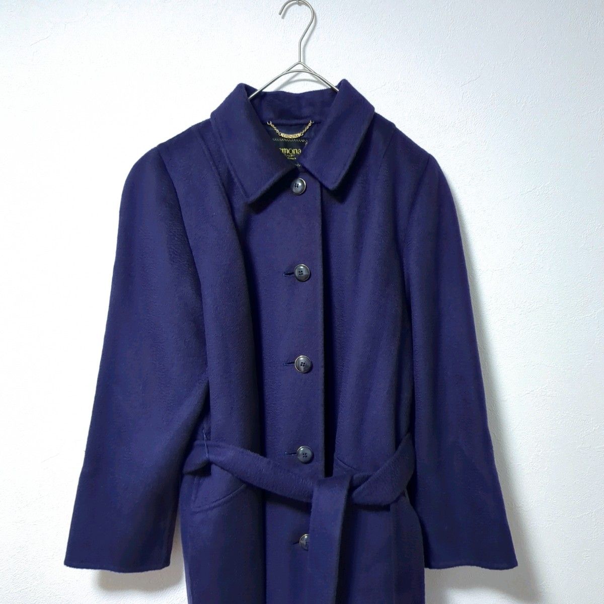 美品 カシミヤ100%Cremonaロングコート13AR紫 /クレモナパープルステン