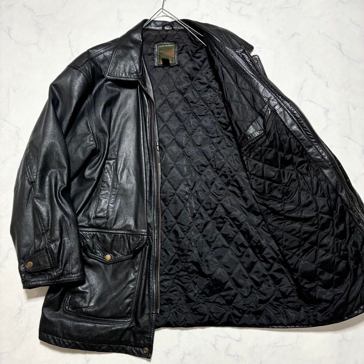 希少XL OLD UNIQLO レザージャケット カーコート オールドユニクロ 緑