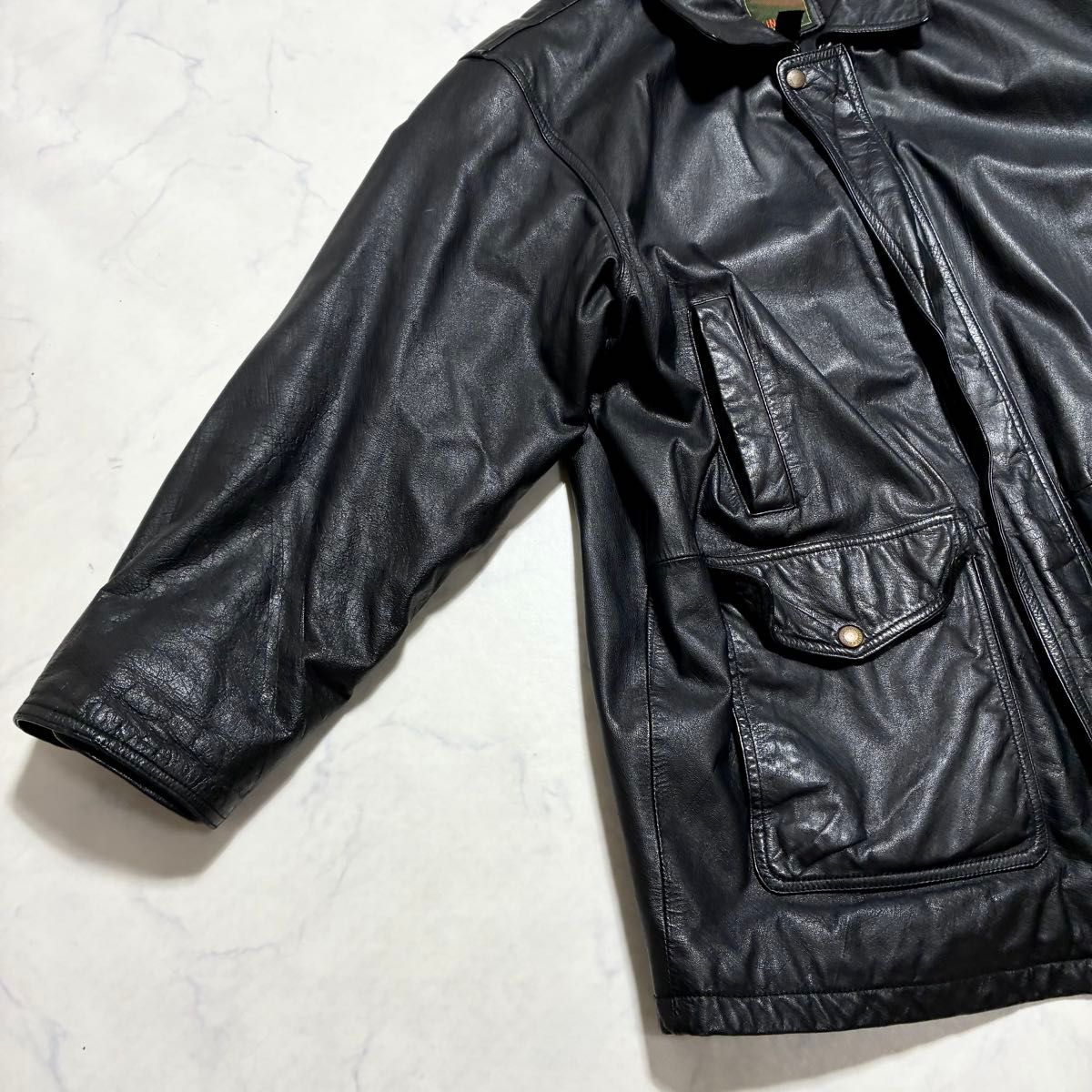 希少XL OLD UNIQLO レザージャケット カーコート オールドユニクロ 緑