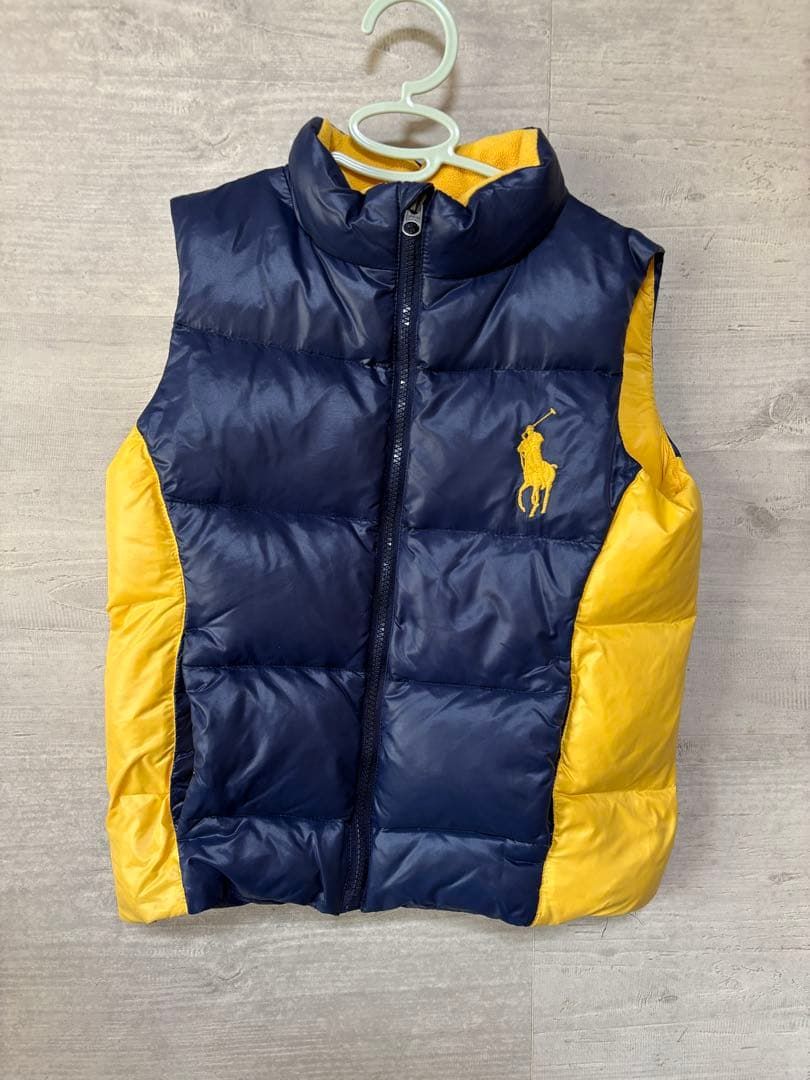 ポロラルフローレン キッズ130 ダウン ベスト ネイビー/イエロー POLO