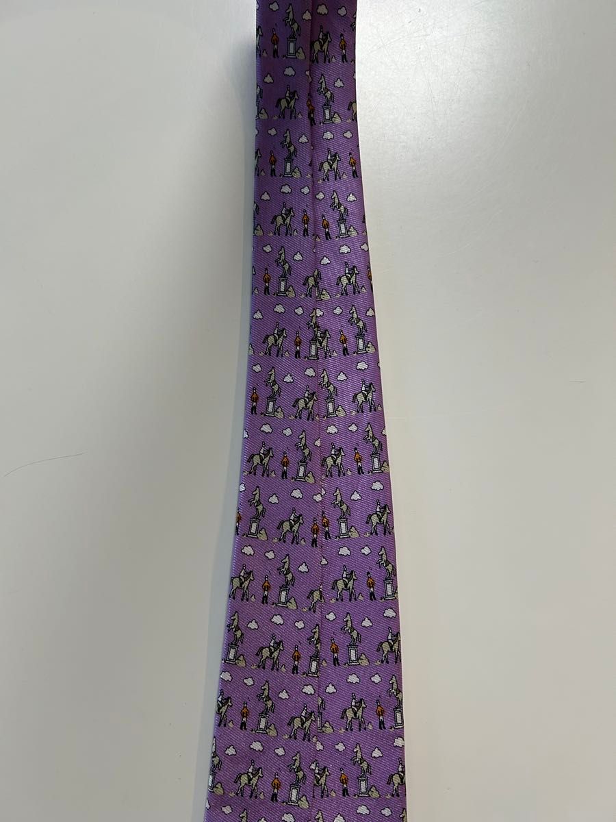 HERMES エルメスネクタイレギュラータイ 薄紫色 乗馬馬柄SILKシルク絹