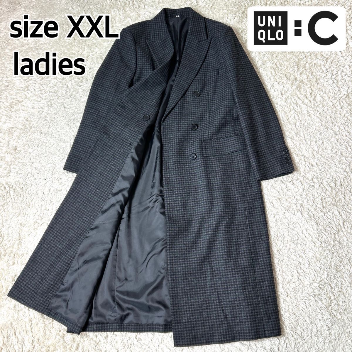未使用級】希少サイズ UNIQLO C ダブルブレストロングコート グレー