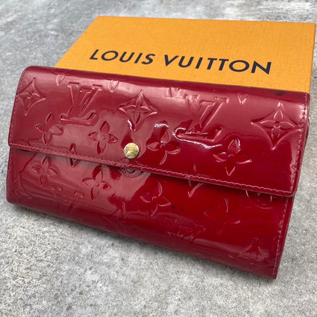 微美品】LOUIS VUITTON ルイヴィトン 長財布 ヴェルニ 赤 レザー