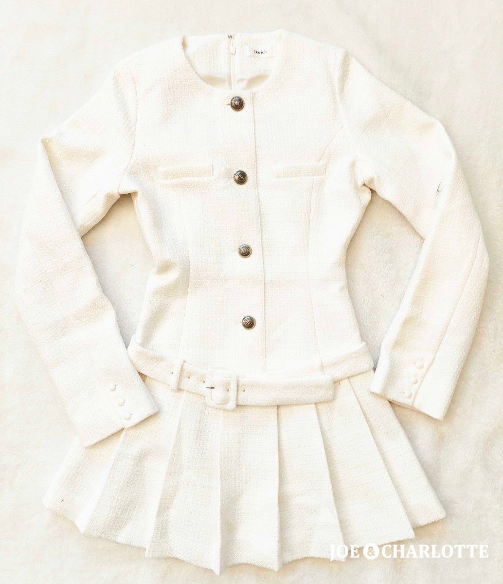 ダーリッチ darich ボックスプリーツツイードミニワンピース WHT FL