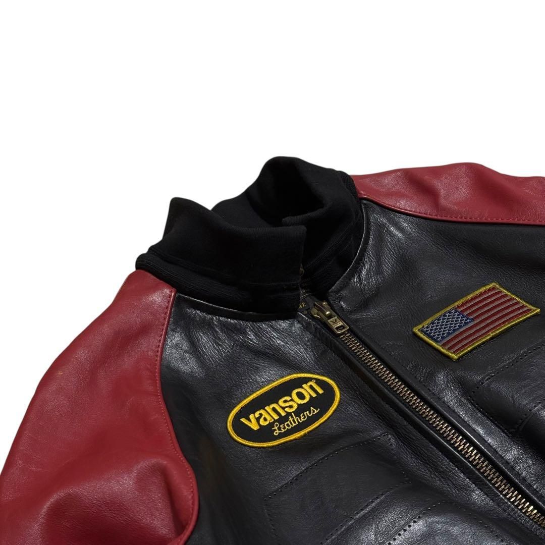 VANSON バンソン 牛革 レザージャケット ma-1 40 XL 赤 レザー レッド