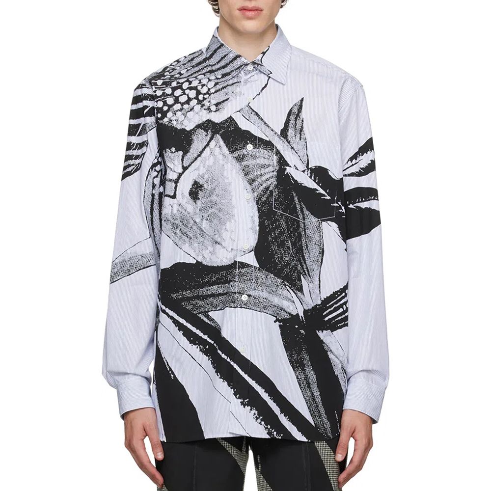 DRIES VAN NOTEN 23AW 花柄プリントストライプシャツ 46 オーバー