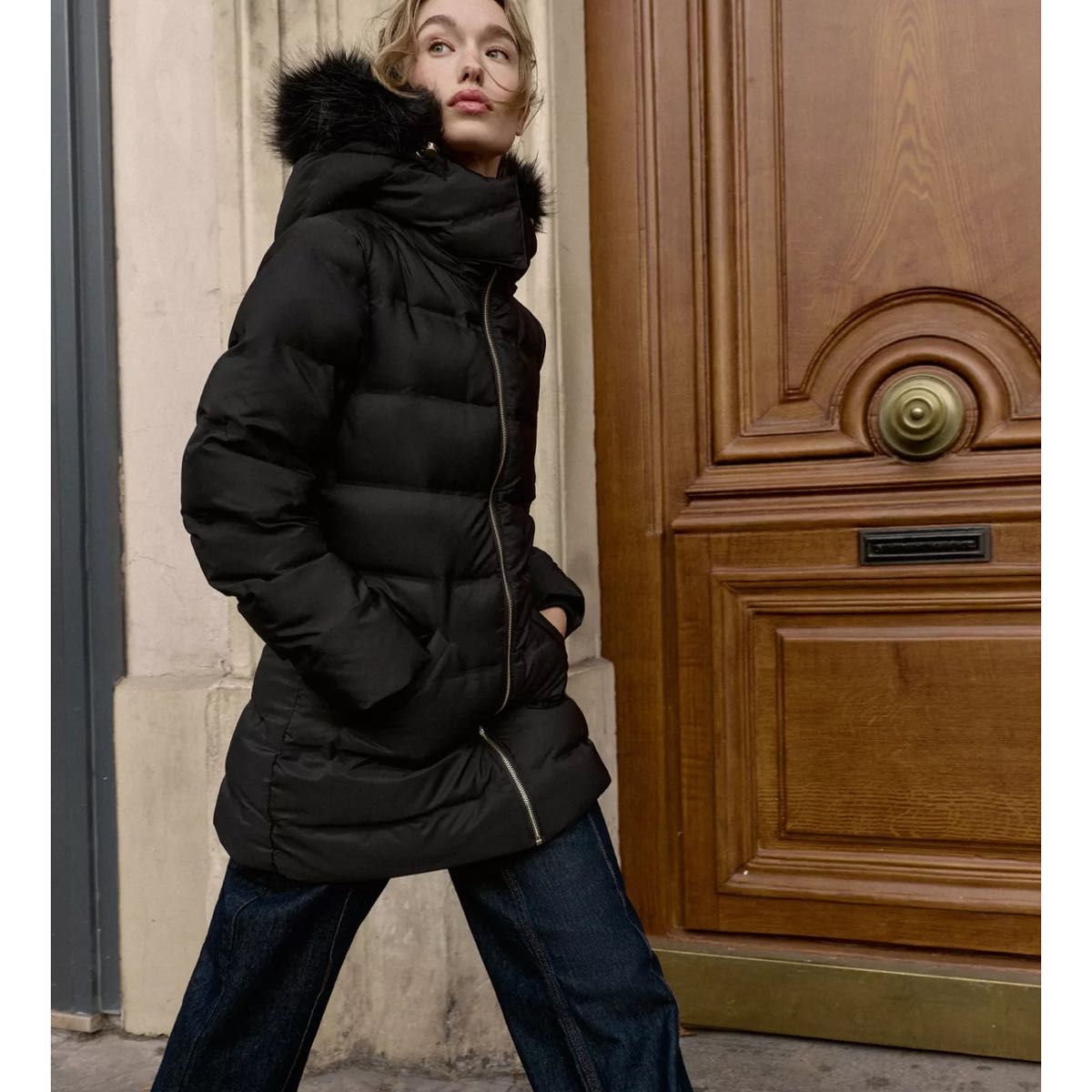 ZARA 撥水ウィンドブレーカーフード付きダウンジャケット ダウンコート