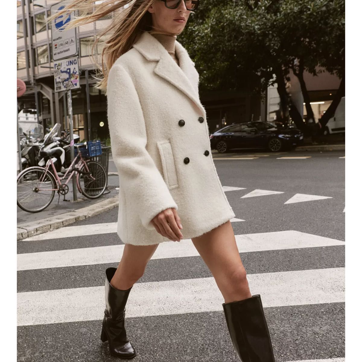 ZARA ブークレダブルブレストミディ丈コート Sサイズ｜Yahoo!フリマ