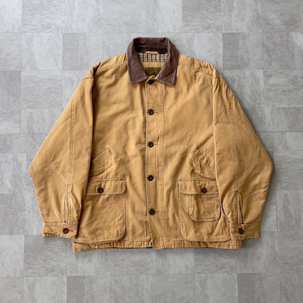 Old Hunting Jacket Leather Collar Padded L90's ハンティング