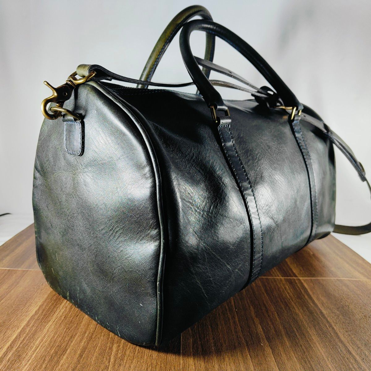 極上品】【希少USA製】Sandast サンダスト 高級艶黒本革ボストンバッグ