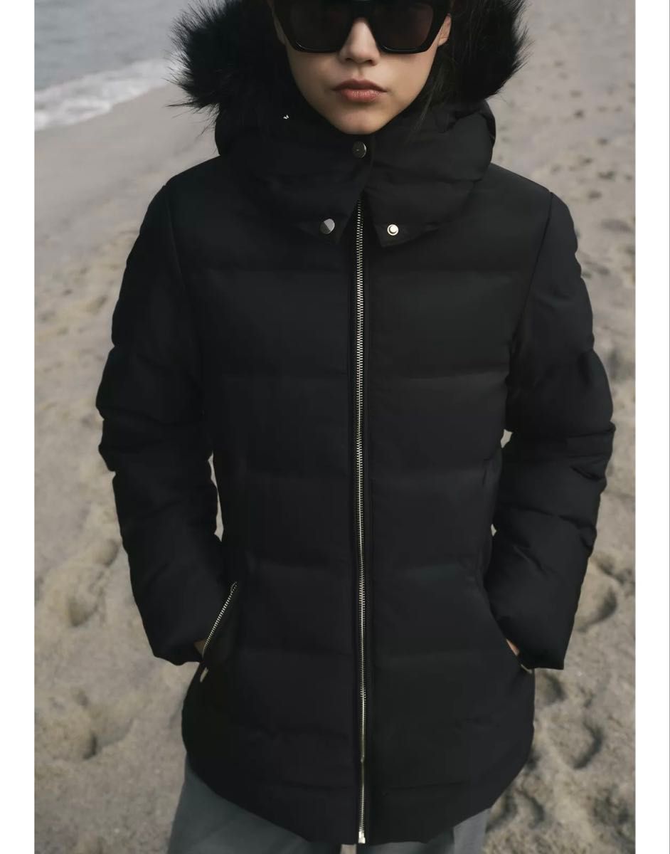 新品 未使用 ZARA ザラ セミロング丈フード付きダウンジャケット XL
