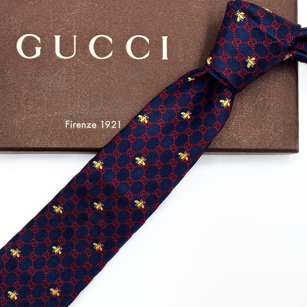 箱付き GUCCI グッチ ネクタイ 現行タグ 近年モデル 蜂 Bee アニマリエ