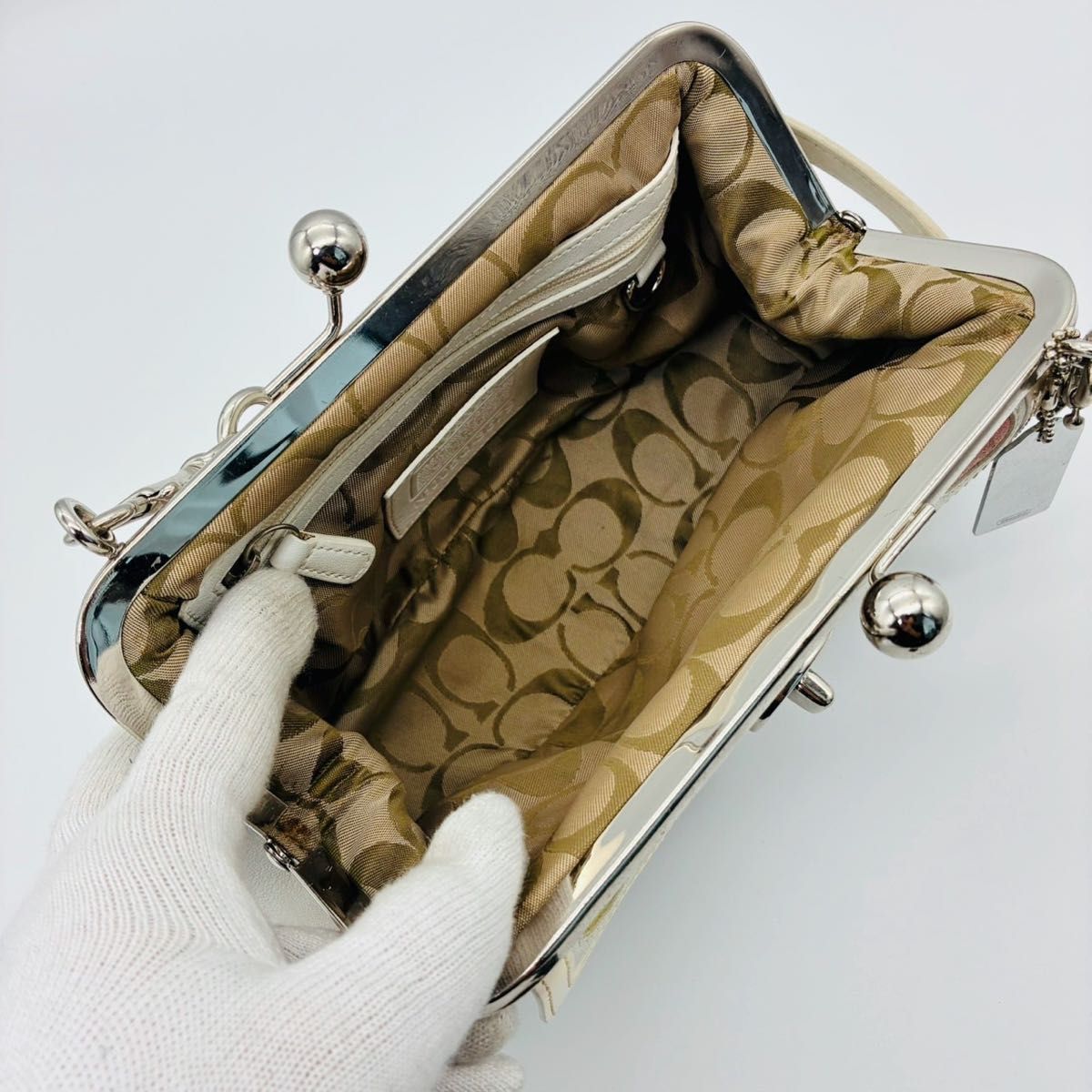 COACH コーチ アクセサリーポーチ ハンドバッグ ポルカドット がま口