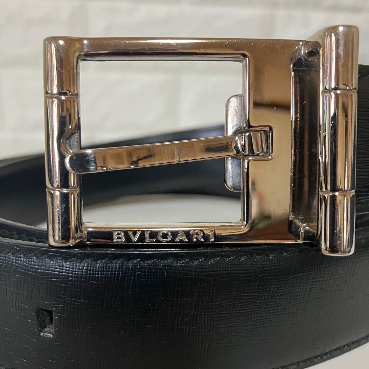 美品】BVLGARI ブルガリ レザーベルト ブラック スクエア シルバー