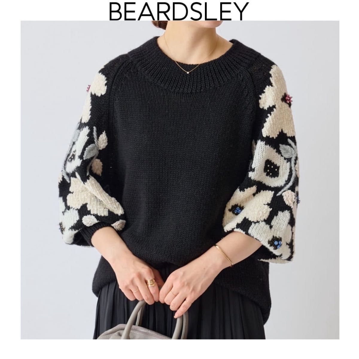 BEARDSLEY 花ジャガードニット ブラック ビアズリー ビーズ 長袖