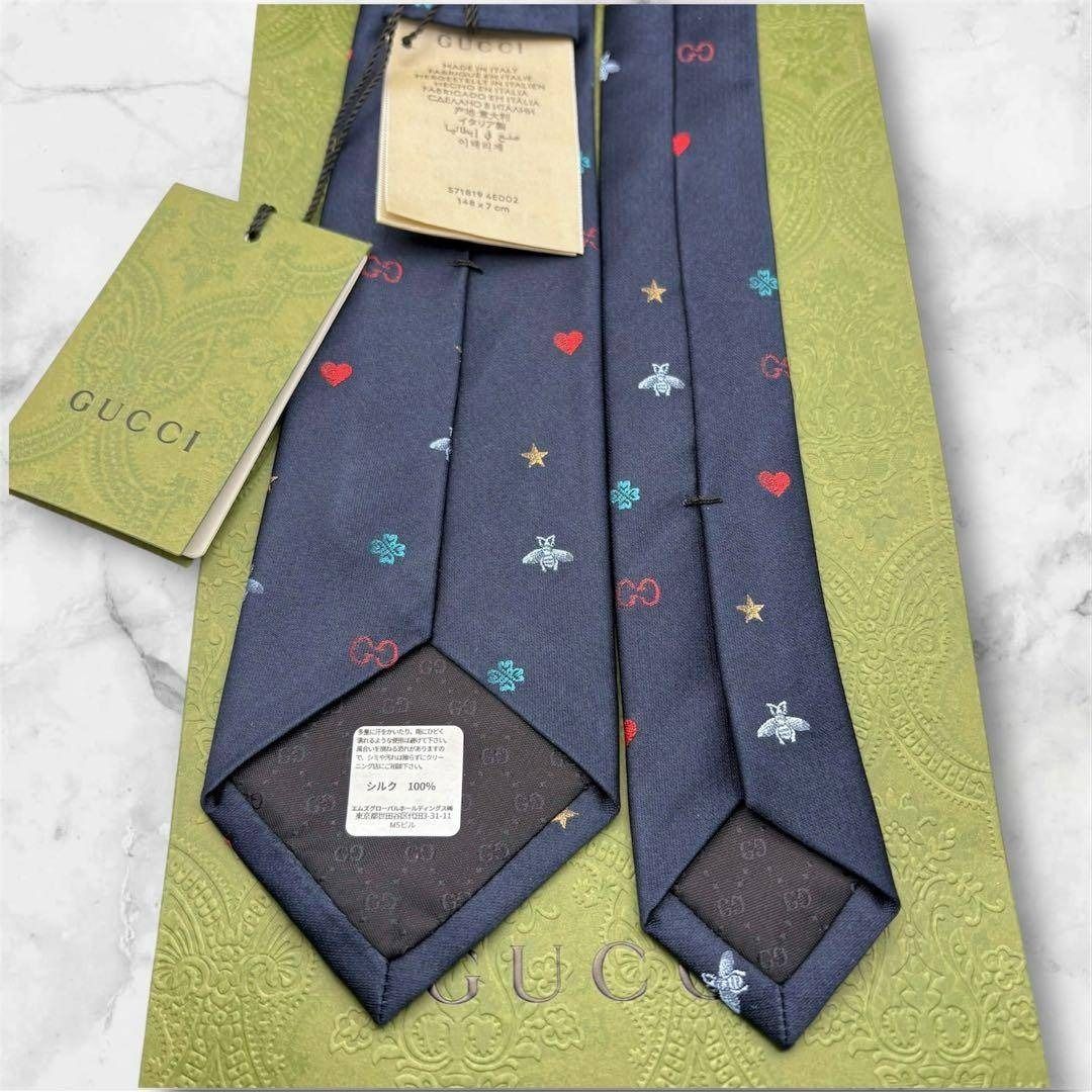 新品未使用タグ付き GUCCI シルクネクタイ ネイビー 蜂 インター