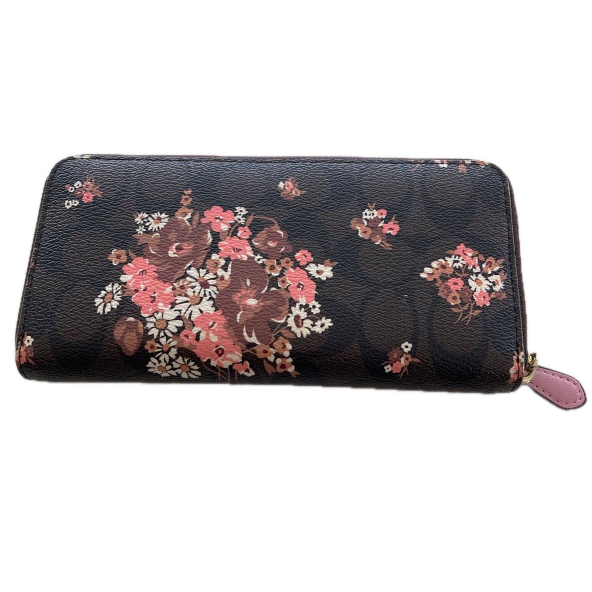 COACH コーチ シグネチャー 花柄 ラウンドファスナー長財布 ブラウン