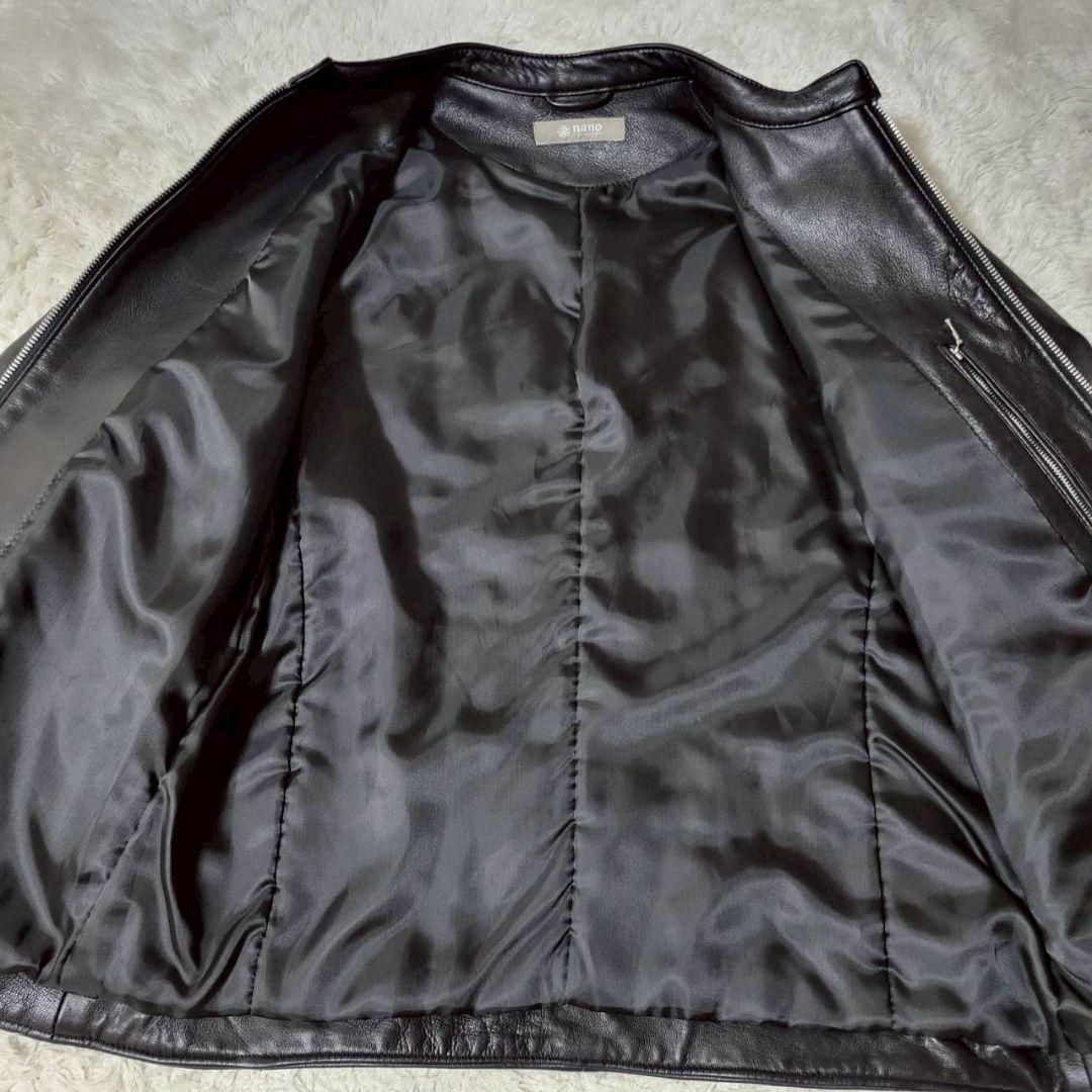 美品 ナノユニバース シングルライダースジャケット 羊革 黒 中綿