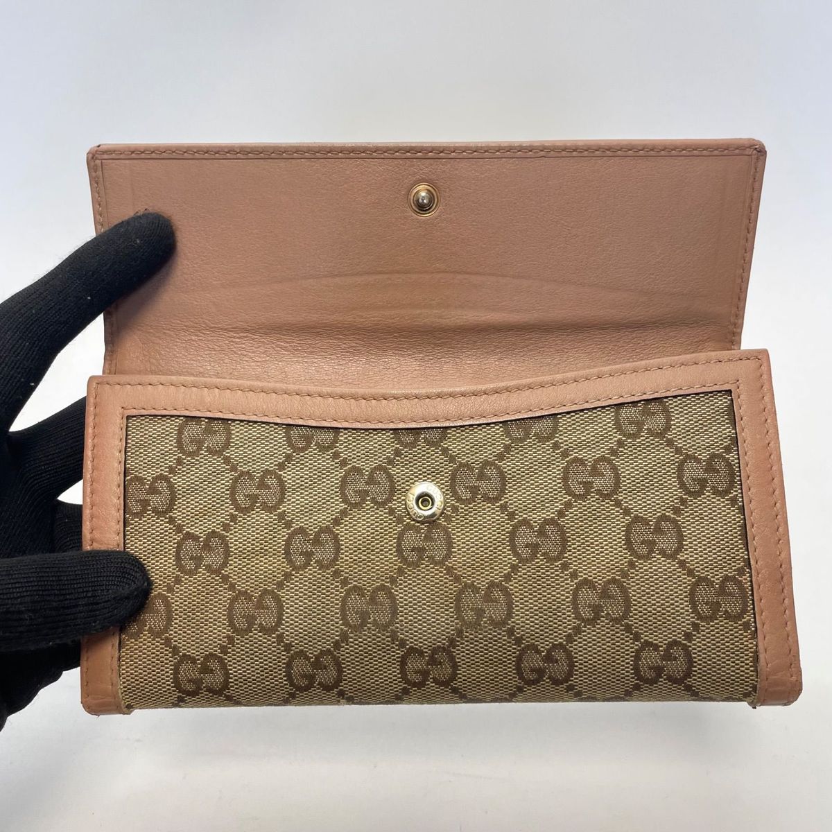 3510 GUCCI グッチ 長財布 GG キャンバス インターロッキング ピンク