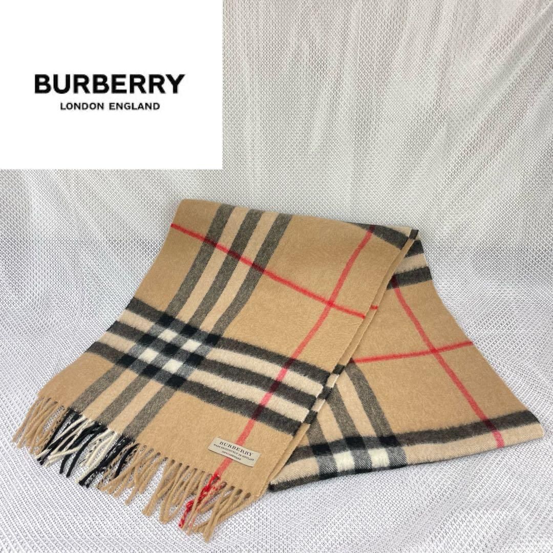 BURBERRYバーバリーマフラーベージュメガチェックカシミヤ100%茶 ノバ