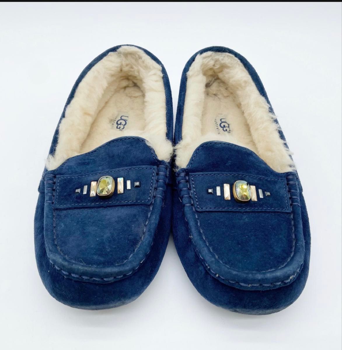 UGG アンスレー モカシン ネイビー 24cm スエード ボア 人気モデル