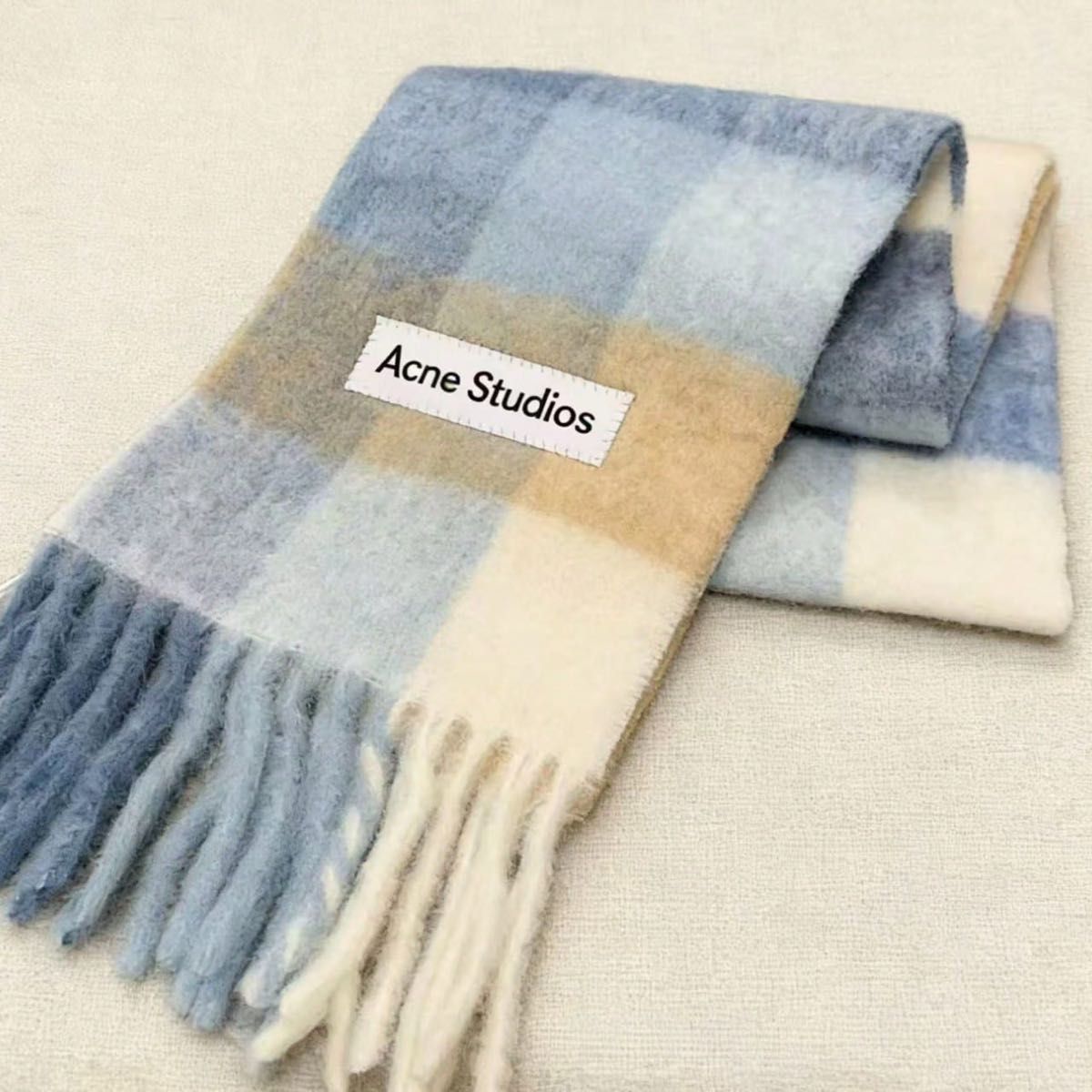 Acne Studios モヘアチェックスカーフ マフラー ブルー系｜Yahoo