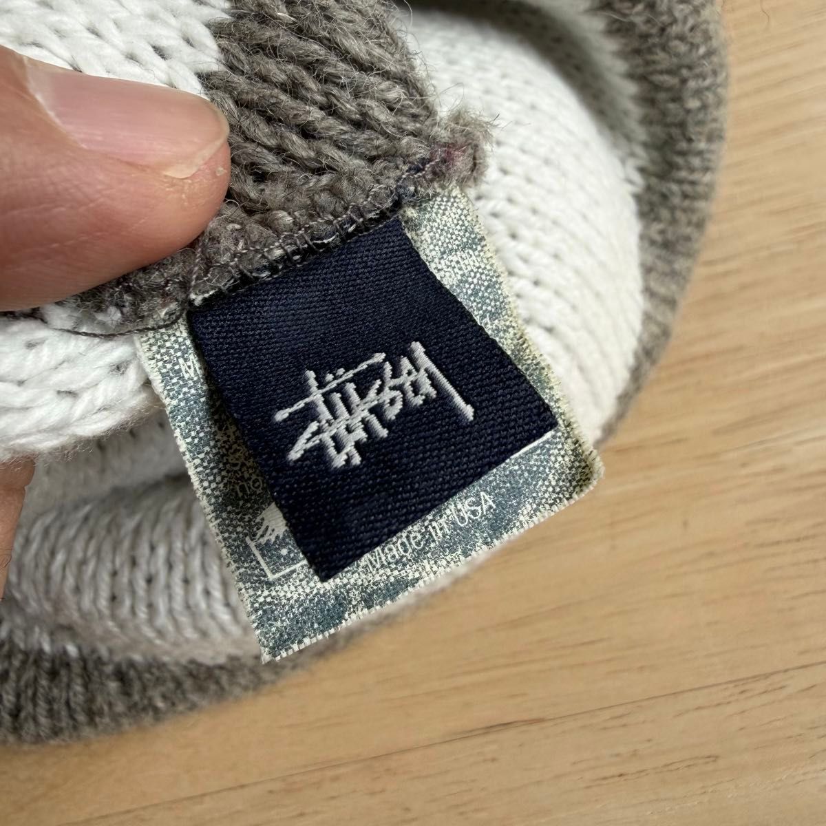 90s STUSSY ステューシー USA製 ビーニー ニット帽 グレー オールド