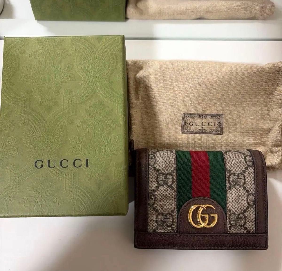 GUCCI オフィディア 財布 二つ折り財布 シェリーライン GGキャンバス