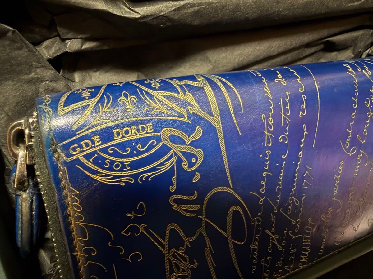美品 ベルルッティ イタウバ 長財布 ブルー ゴールデンパティーヌ