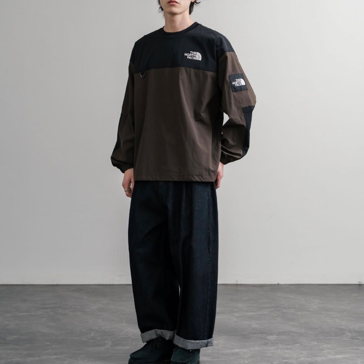 XL アルバニークルーネック ブラウン 黒 ロンT ノースフェイス 韓国