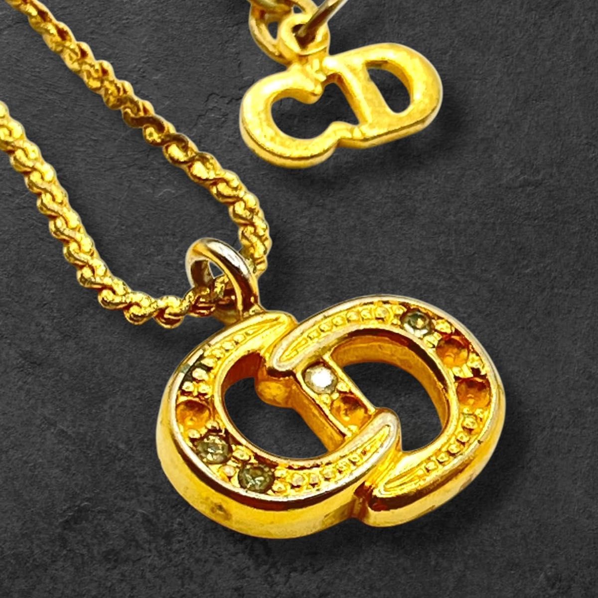 636 Dior ディオール CDロゴ ネックレス ゴールド ラインストーン