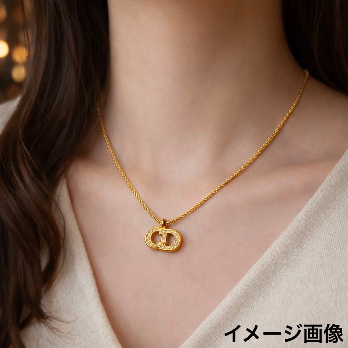 636 Dior ディオール CDロゴ ネックレス ゴールド ラインストーン