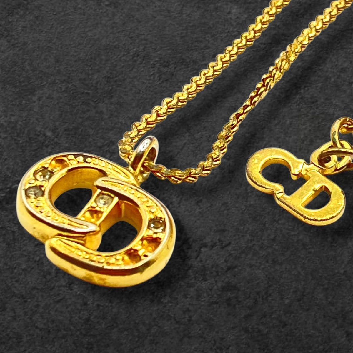 636 Dior ディオール CDロゴ ネックレス ゴールド ラインストーン
