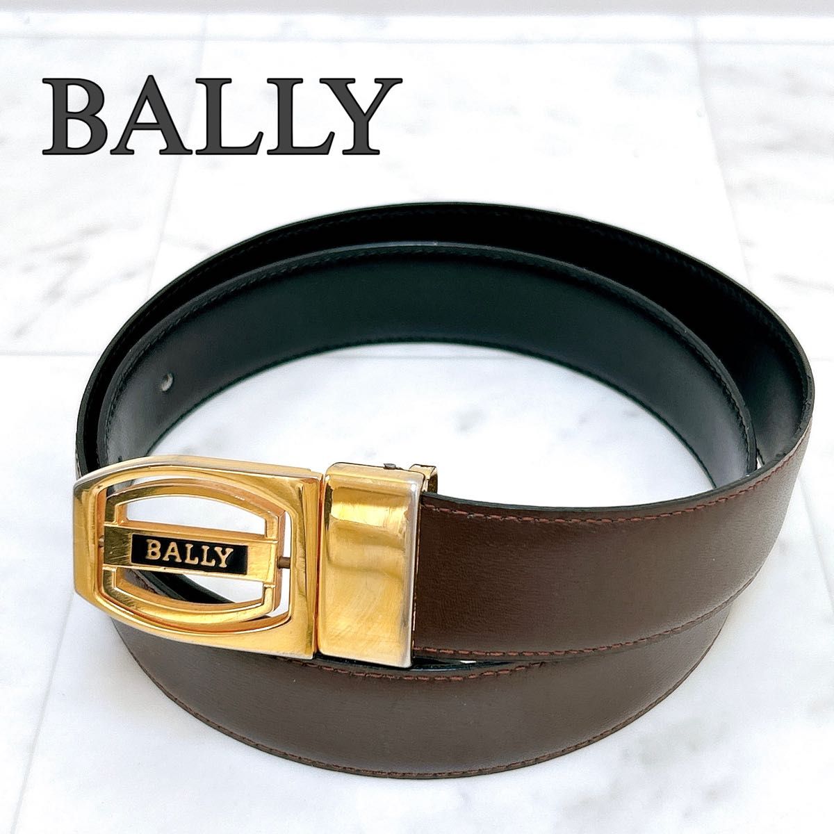 BALLY バリー レザーベルト リバーシブル ブラウン ブラック ゴールド