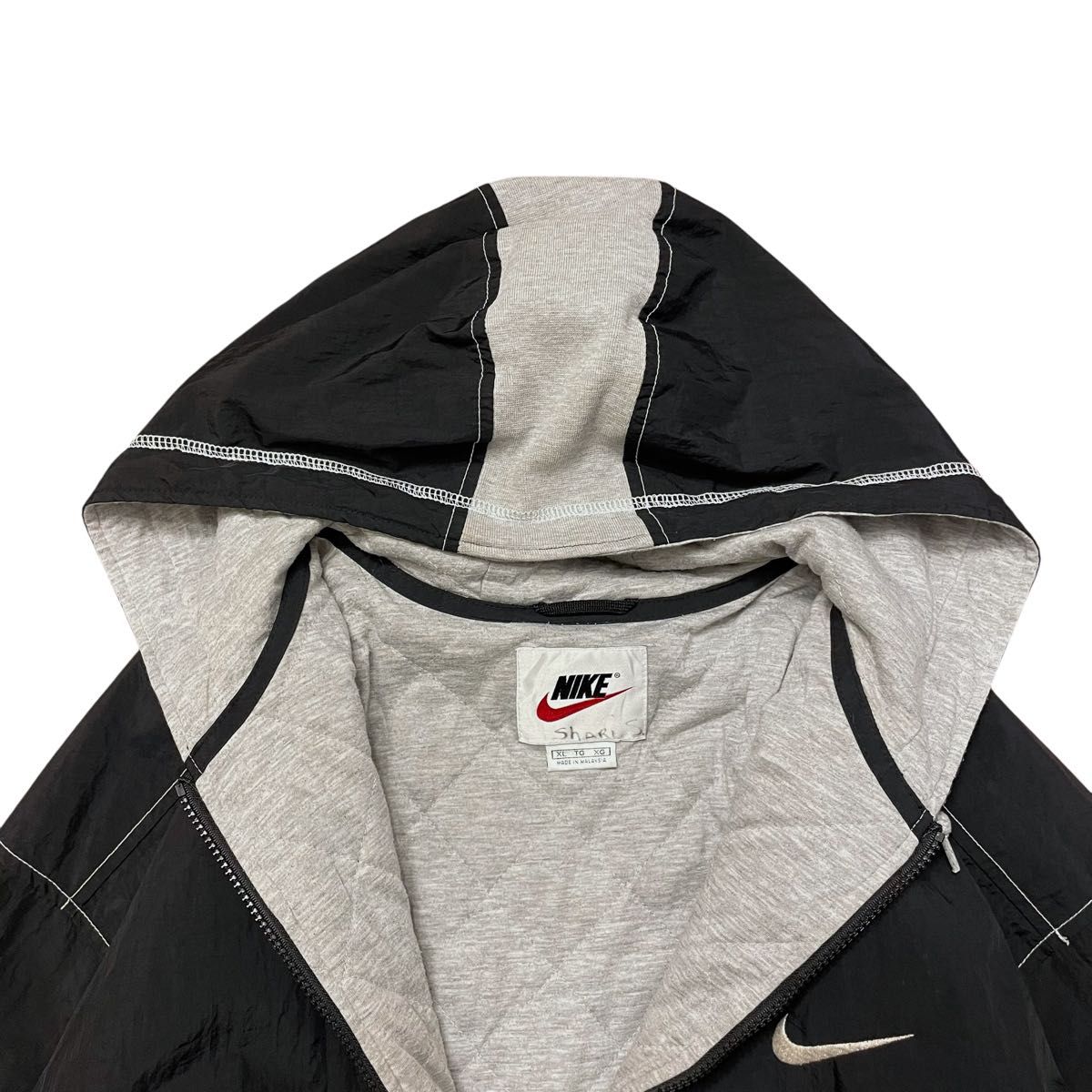 美品】NIKE ナイキ 90s 中綿キルト 配色ステッチ フード付 ナイロン