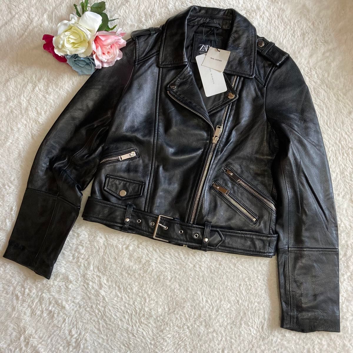 未使用タグ付き】ZARA WOMAN ザラ レディース リアルレザー ダブル
