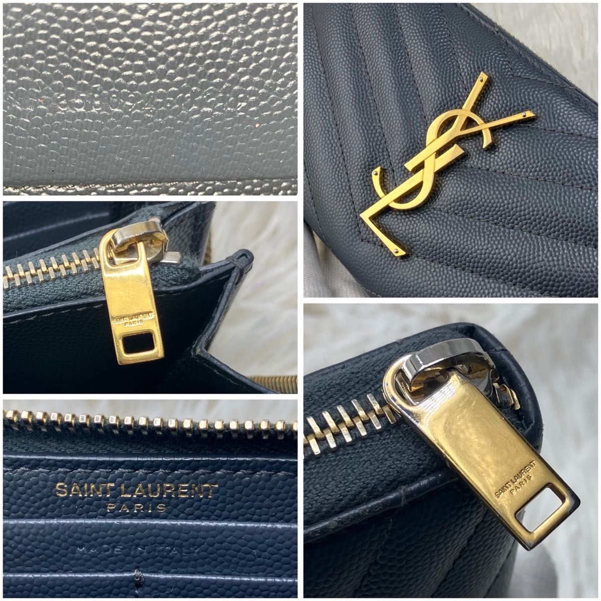 極美品 YSL イブサンローラン ダークグレー キルティング 長財布