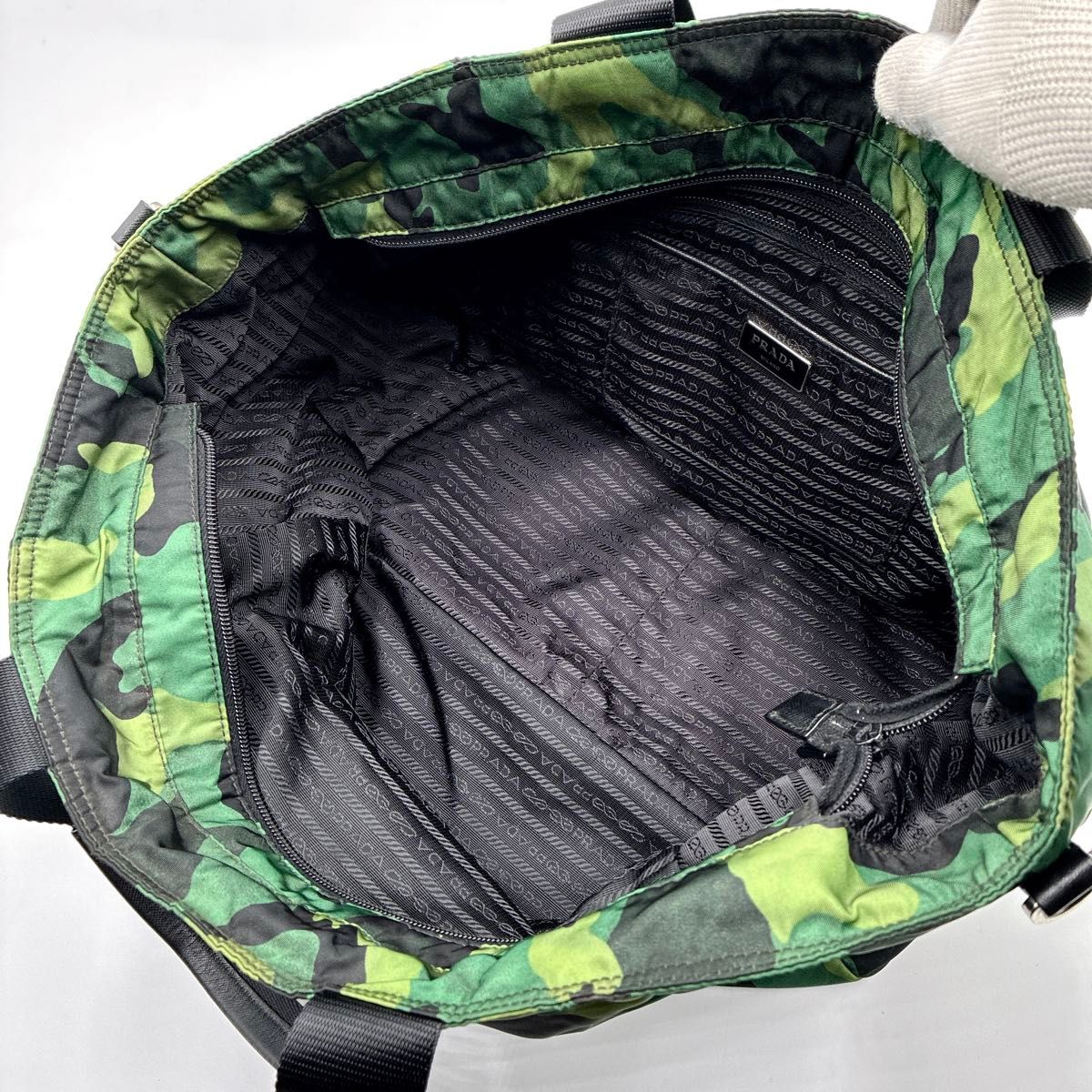 美品 プラダ トートバッグ 2way 三角ロゴ レザー 白タグ A4可 ナイロン