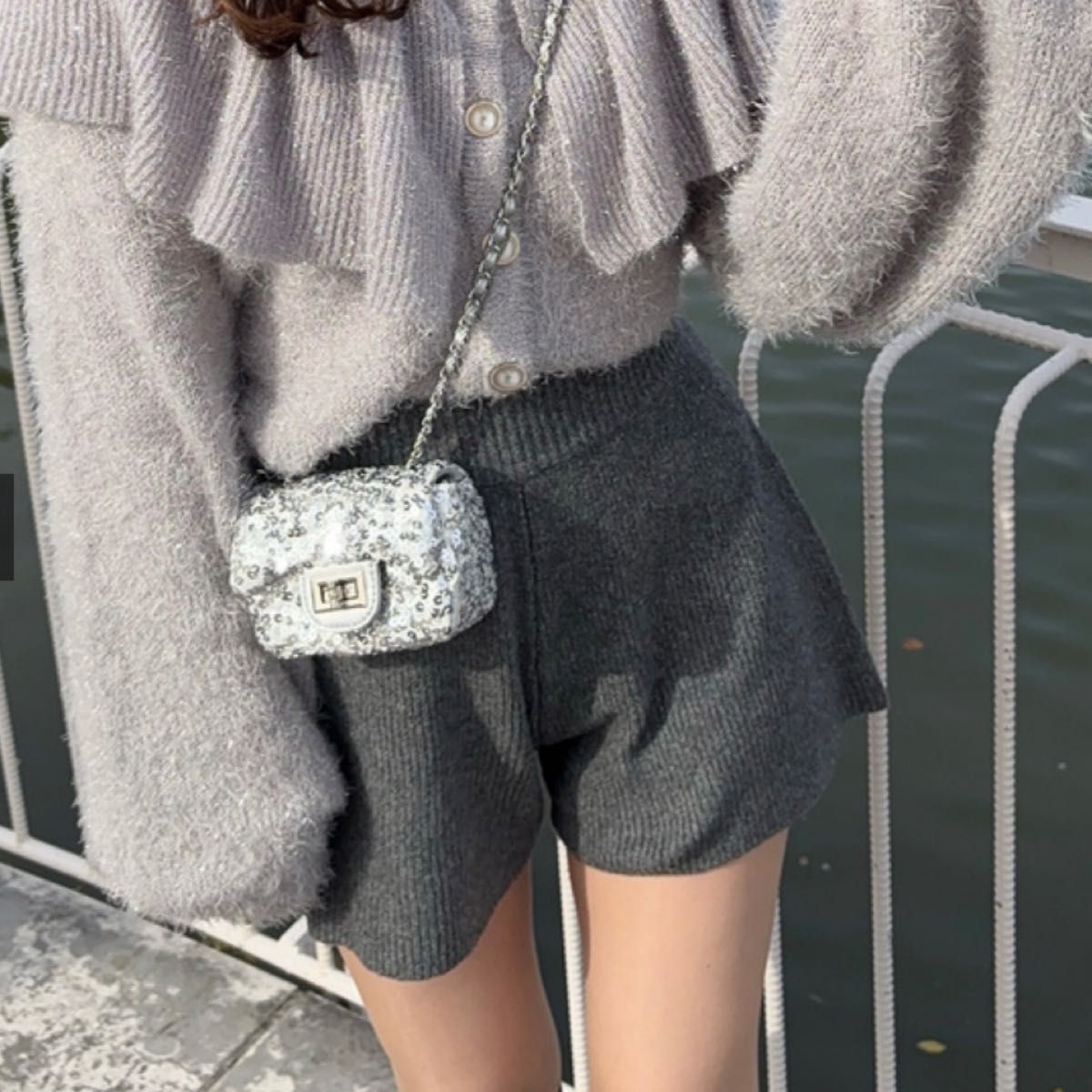 ニットカーディガン ショートパンツ セットアップ グレー｜Yahoo